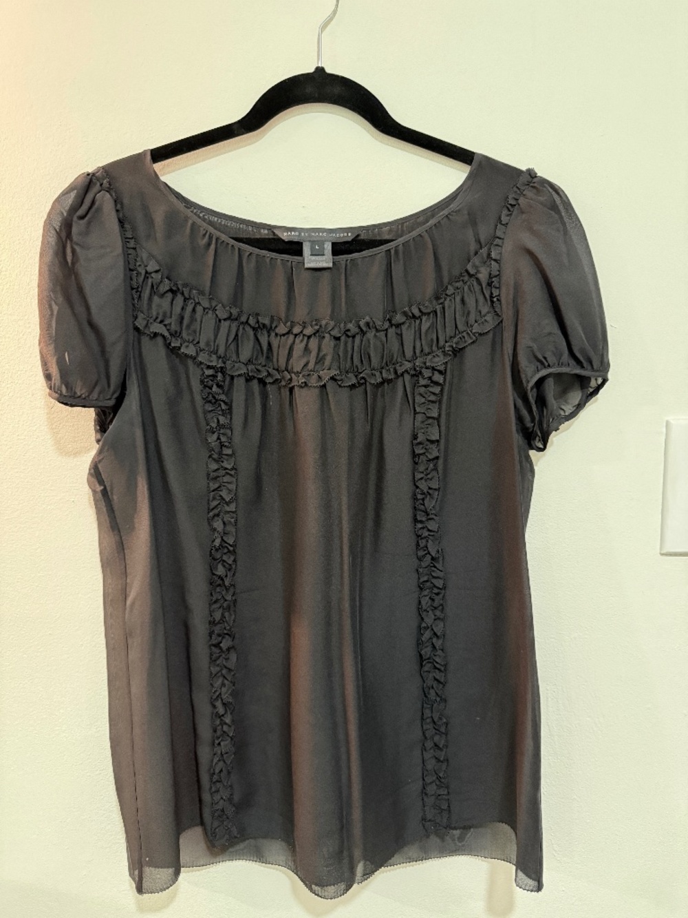 Marc by Marc Jacobs Silk ruffled & puff sleeved blouse, Size Large